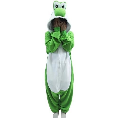 Pijama de Franela Yoshi Unisex para Adulto Mono de Animal para Mujer y Hombre Pijama Original de Noche,Disfraz Cosplay, Ropa de casa, Easter Pijamas (FR/ES, Letras, L, Regular, Regular, Verde)