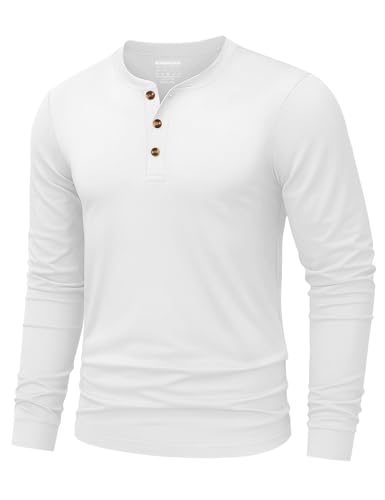 TACVASEN Shirts for Men Cotton Henley Long Sleeve Tee T Shirt White XL