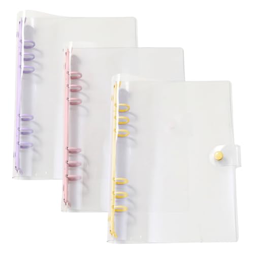 A6 transparente Ordner, PVC, 6 Ringe, nachfüllbar, Notizbuch, lose Blätter, 6 Löcher, Planer, Einband mit Druckknopf, für Schule, Büro, 3 Stück