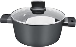 Zilan Forged Casserole Glass Lid Cover Non-stick Marble Coating Aluminum Dutch Oven Stockpot Induction Bottom (24 cm)