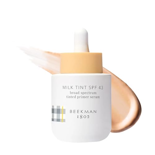 Beekman 1802 Milk Tint Face Primer with SPF 43, Medium - Oxybenzone Free - 1 oz - Tinted Mineral SPF, Makeup Primer & Moisturizer - Blends Easily - Good for Sensitive Skin - Cruelty Free