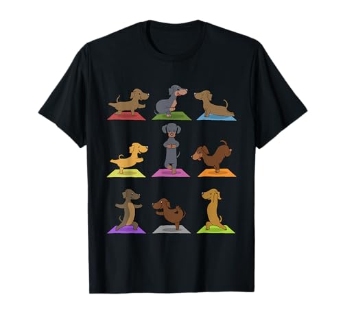 Dackel T-Shirt Lustige Hunde in Yoga Posen Sport