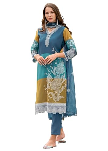 Combinaison indienne broderie et impression numérique femme organza doux 11832