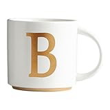 COLLECTIVE HOME - Monogram Ceramic Mugs, 15 oz Golden Initial Coffee Cups, Elegant Alphabet Tea Mugs, Elegant Personalized Mug with Gift Box, Unique Mug with Double Side Capital Letter (B)