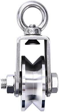 V-Type Swivel Pulleys for Rope, Stainless Steel Silent Duplex Bearing Pully Heavy Duty Hoist Pulley System Gym Loading 880 Lbs, Weight Cable Pulley for Gym Attachments, Garage Lifting Blocks (1 Pcs)