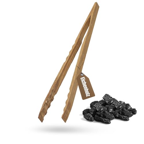 Grillzange 'Oak' aus geöltem Eichenholz - Küchenzange mit ergonomischen Griff für problemloses greifen - Geschenkidee zum Vatertag - praktisches Grillzubehör für den Sommer, Farbe:natur