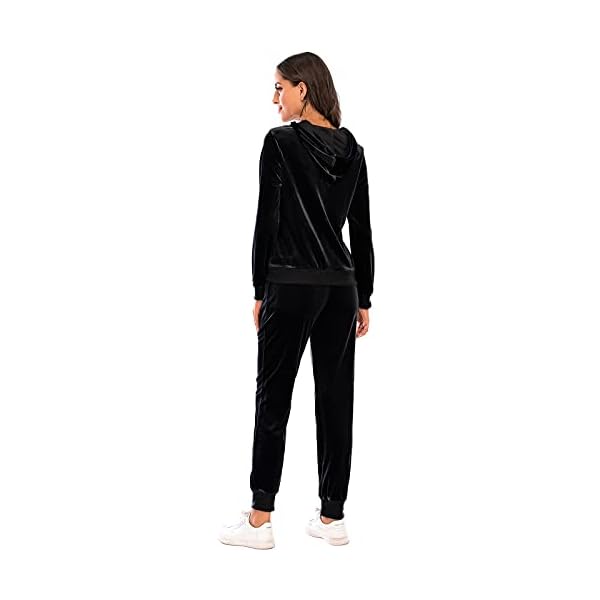 Womens 2 Piece Sportswear Long Sleeve Full-Zip Jacket Cozy Jogger Pants Velour Activewear Black L