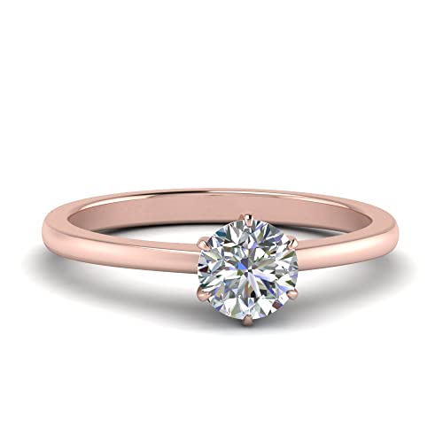 Bague solitaire à six griffes plaqué or rose pour fiançailles et anniversaire