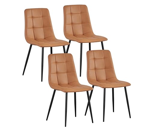 MOF Dining Chairs Set of 4–Faux Suede Dining Chair with Padded Seat, Tufted Back and Sturdy Metal Legs–Modern Upholstery for Kitchen, Dining Room, Lving Room or Home Office (Orange Check x 4)