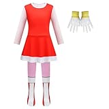 ASAOHAO Kids Red Jumpsuit Girls Cosplay Costumes Full Leg Bodysuit with Gloves Halloween Costume Party Pretend Play 4-5Y