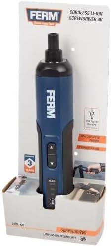 FERM Cordless Screwdriver Li ion 4 V Rechargeable via USB C and 2 FERM Cordless Screwdriver Li ion 4 V Rechargeable via USB C and 2