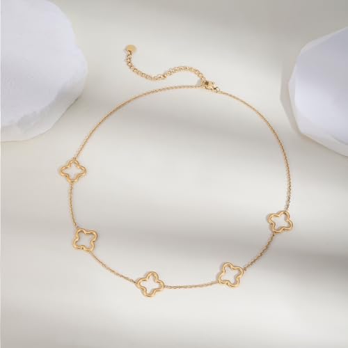YADUDA Dainty Gold Silver Four Leaf Clover Necklace CZ Clover Pendant Station Necklaces for Women 18K Gold Plated Stainless Steel Lucky 4 Leaf Pendant Jewelry - Image 5