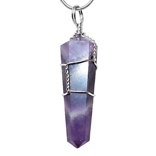 Selenite Charged Wire-Wrapped Natural Himalayan Amethyst Pendant + 20