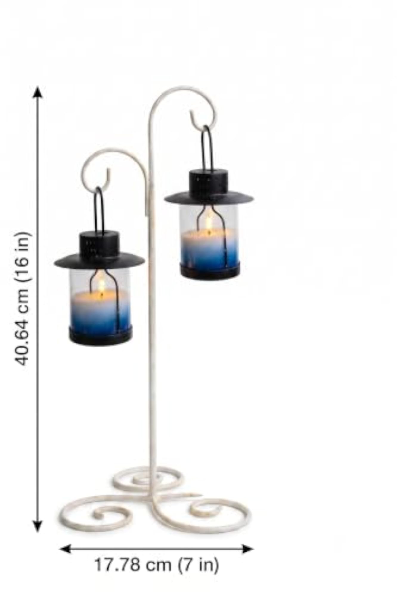 Decorative Double Hanging Lantern Hook Stand, White