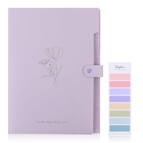 Image of SKYDUE Expanding File Organizer with 5 Pockets, Accordion File Folders with Labels, Portable Document Paper Bill Receipt Organizer, Home College School Office Supplies, Letter Size, Lilac