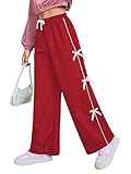 WDIRARA Toddler Girl's Bow Side Waist Track Pants Cute Wide Leg Trousers Red 12Y
