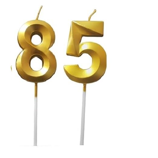 Image of ToyUniverse Number 85 Gold Candle | Eighty Five Number Candle | Number 85 Metallic Gold Candle for Eighty Fifth Birthday,Anniversary, Surprise Party Cake Decoration Candle (Pack of 2,Number 85)