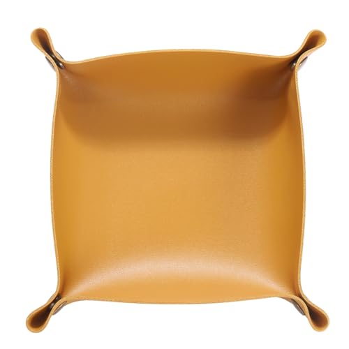 sourcing map Vassoio in pelle PU unisex pieghevole piccolo vassoio portatile da ingresso vassoio comodino scrivania vassoio per chiavi, portafoglio, orologio, monete, gioielli, dadi, giallo