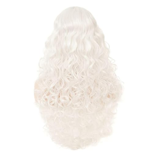 Perruque blanche longue bouclée en fibre synthétique résistante - 4