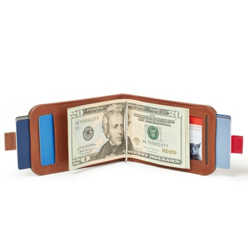 Image of Distil Union Wally Bifold 5.0 Slim Bifold Wallet for Men - Minimalist RFID Leather Wallet with ID Window, Pull Tab Card Holder & Money Clip - Holds 14 Cards & 30 Bills - Brown