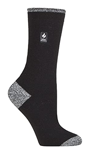 HEAT HOLDERS Ultra Lite - Womens Winter Warm Thin Lightweight Thermal Crew Socks (5-9 US, Black/White (Oia), numeric_5)