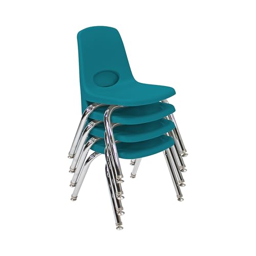 Image of FDP 12 inch School Stack Chair,Stacking Student Seat with Chromed Steel Legs and Nylon Swivel Glides for in-Home Learning or Classroom - Teal (4-Pack), 10379-TL