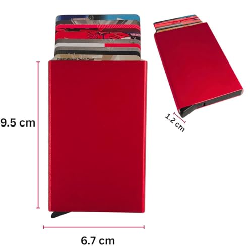 Image of Bracevor 10 Slot popup Aluminium Metal Card Holder Wallet | RFID Blocking | for Men & Women | Credit & Debit Cards - Red