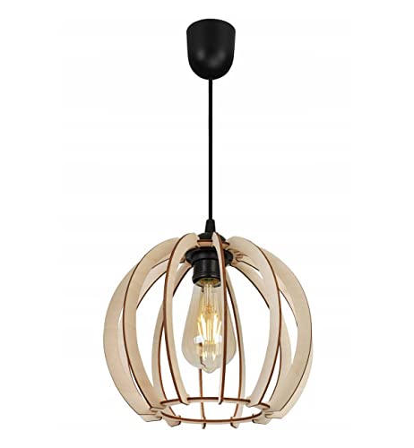 Light-Home Timber Hängelampe aus Holz und Metall - Esstischlampe Industrial für Kuche und Esszimmer - Pendelleuchte über Esstisch Schwarz/Braun - Sphärisch