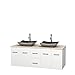 Wyndham Collection Centra 60" Double Bathroom Vanity in Matte White, Ivory Marble Countertop, Altair Black Granite Sinks, and No Mirror