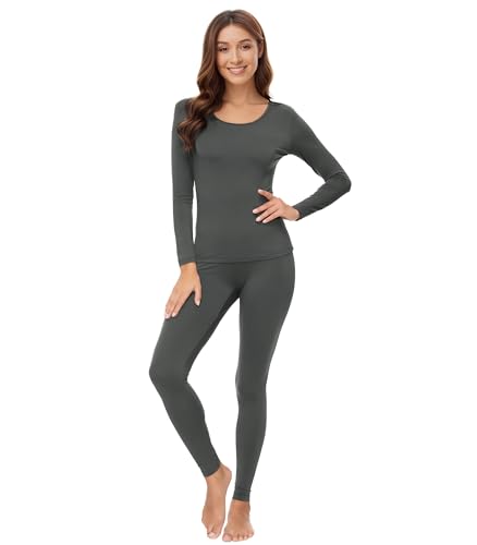 WiWi Ultra Soft Bamboo Underwear for Women Thermal Long Johns Sets Lightweight Base Layer Top Pants Pajamas Set S-3X, Iron Grey, Large