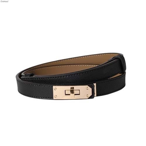 Image of Ovekaut Women Skinny Leather Belt Solid Color Alloy Turn Lock Adjustable Waistband for Dresses Jeans Coats