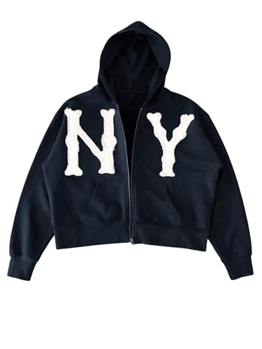 SOLY HUX Men's Letter Graphic Zip Up Hoodie Sweatshirt Long Sleeve Drop Shoulder Casual Jacket with Pocket