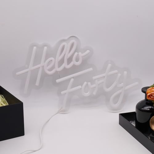 Image of Hello Forty Neon Sign 40th Birthday Decorations for Women Happy Birthday Neon Sign 40th Gifts Wall Decor Happy Birthday Light Up Sign