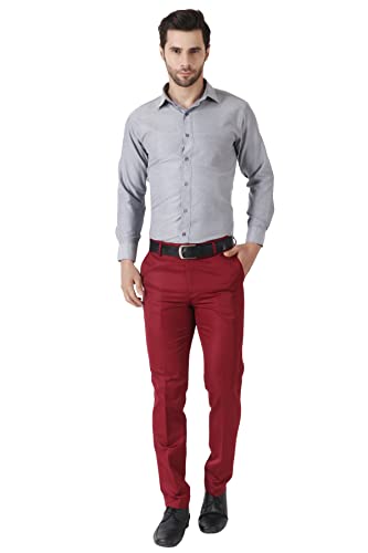 Image of MALENO Men's Slub Effect Solid Trouser | Classic Slim Fit Formal Trousers for Men | Slim Fit Trousers for Men