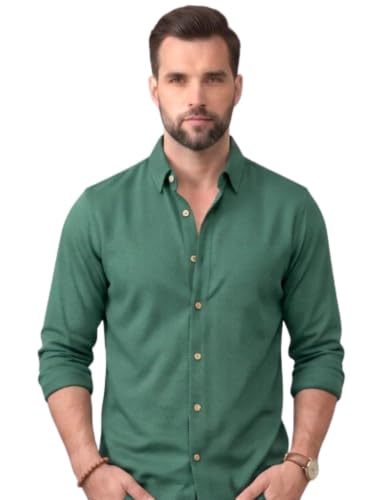 Image of NexaFlair Men's Regular Fit Solid Pattern Laffer Cotton Shirt with Long Sleeve Collared Neck Standard Length and Button Down Closure Type | Mens Casual Shirts | Man's Formal Shirts