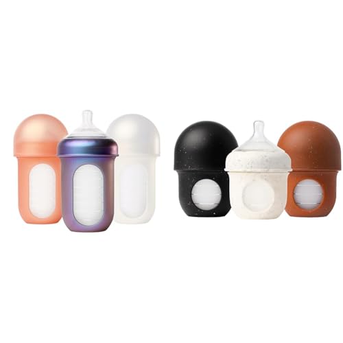 Image of Boon Nursh Silicone Baby Bottles with Collapsible Pouch - Stage 1 Slow Flow 4 Oz 3 Count and Stage 2 Medium Flow 8 Oz 3 Count