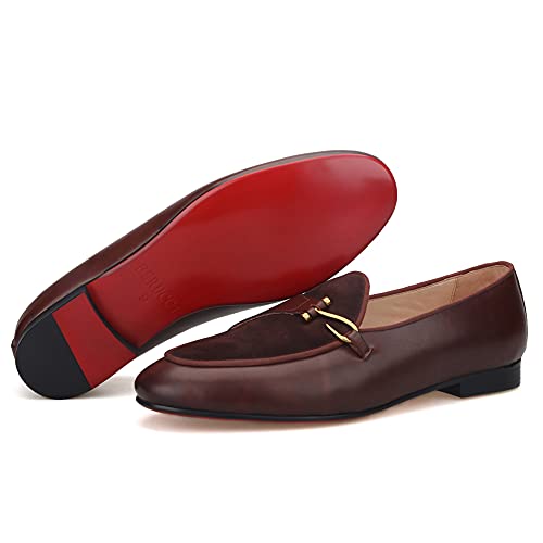 FERUCCI Brown Leather Loafer with Buckle Slippers Flat Prom Wedding2