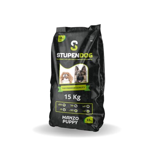 STUPENDOG Crocchette Cani Premium Puppy 15kg per Cani cuccioli - Croccantini al Manzo - Croccantini cane media/piccola taglia - Cibo per cani - Crocchette puppy