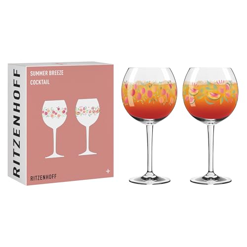 RITZENHOFF 6321001 Aperitif-Glas 500 ml - 2er-Set - Summer Breeze - für Cocktails, mit Frucht-Motiv bunt - Made in Germany