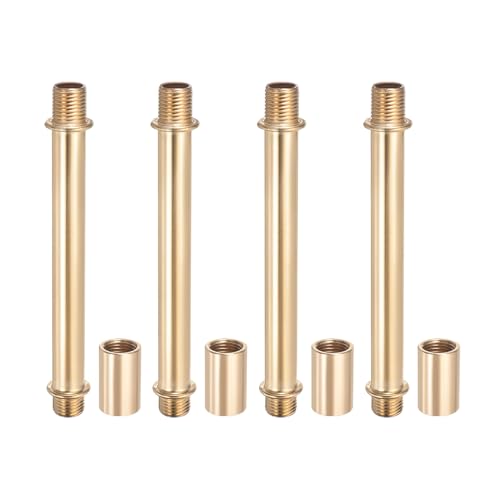 Image of PATIKIL Straight Pipe Lamp Stems Rod Kit, 4 Set M10 Carbon Steel 100mm(3.94 inch) Long Double End Thread Rod with Coupling Nuts Sleeve Connector for Table Lamps Chandeliers,Gold