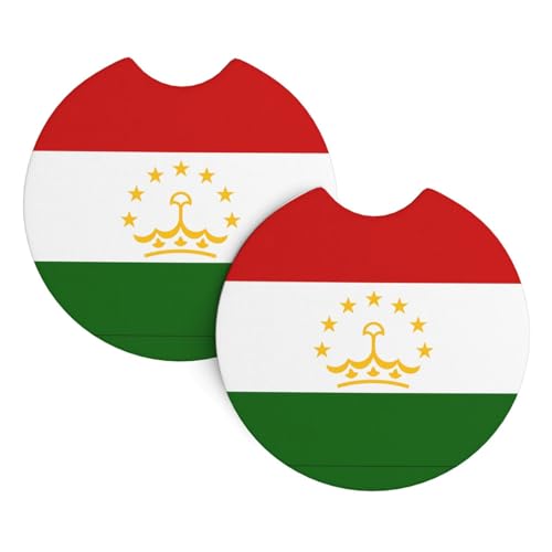 Lot de 2 dessous de verre universels avec motif drapeau du Tadjikistan pour camions, SUV, camionnettes, bateaux