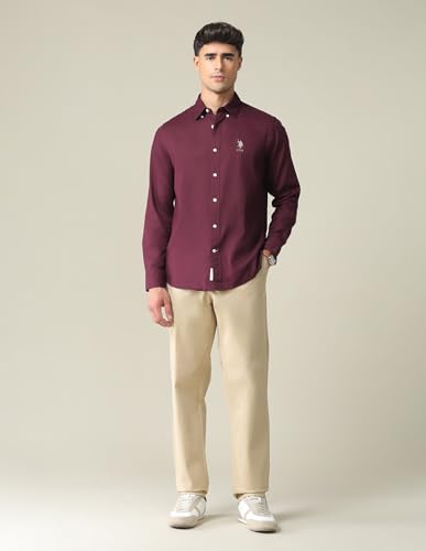 Image of U.S. POLO ASSN. Solid Slim Fit Shirts for Men - 100% Cotton, Full Sleeve Mens Casual Shirts