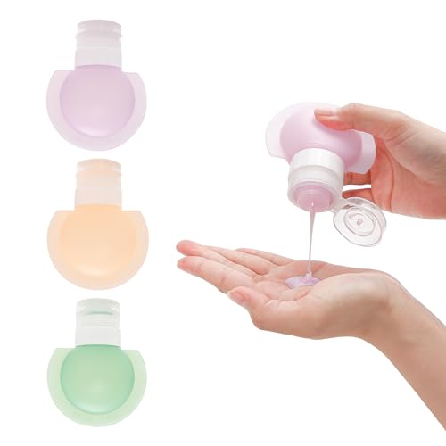 3pcs Portable Silicone Travel Bottle Set, Leak Proof Squeezable Tubes, 60ml Size Bottles Go Tubs Travel, Carry-On Approved Airline Security Kit, Refillable Liquid Containers for Shampoo, Conditioner