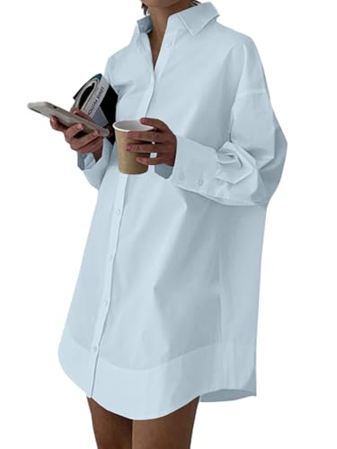 LYANER Women's Casual Shirt Dress Collar V Neck Button Down