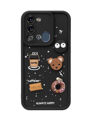 Image of Bintage Cute Fun Ball | Taddy Cartoon 3D Smiley Coffee Cup | Milk Donut | Full Protection Rubber Back Cover Compatible for Itel S661LP / Vision 3 - Black