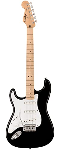 Image of Fender Squier Sonic Stratocaster Left-Handed - Black Bundle with Frontman 10G Amp, Cable,Tuner, Strap, Picks, and Austin Bazaar Guitar DVD