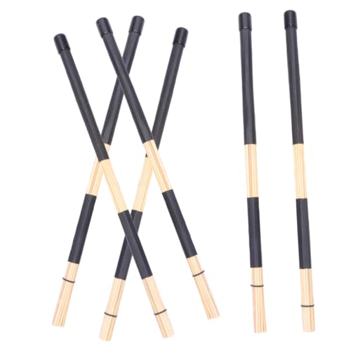 Set de 3 pares de escobillas para batería de bambú, baquetas resistentes para percusión miniatura 1