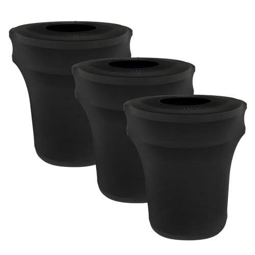 Image of BSTKEY 32 Gallon Stretch Spandex Trash Can Cover, 3 Pack Outdoor Fitted Waste Container Cover Round Garbage Can Covers for Wedding Party Fundraiser Decor, Without Trash Can (Black)
