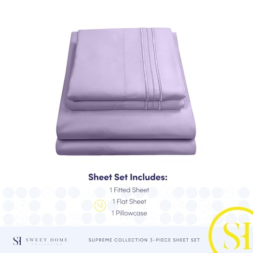 Twin XL Sheets - Breathable Luxury Sheets with Full Elastic & Secure Corner Straps Built In - 1800 Supreme Collection Extra Soft Deep Pocket Bedding Set, Sheet Set, Twin XL, Lavender
