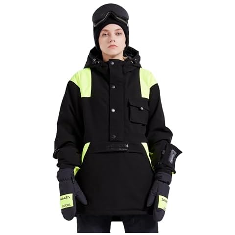 MONTFLIX Pullover Anorak Hooded Ski Jacket Snow Coat Waterproof Windproof Snowboarding Jackets Winter Warm Insulated for Women(XL,Black) Cover